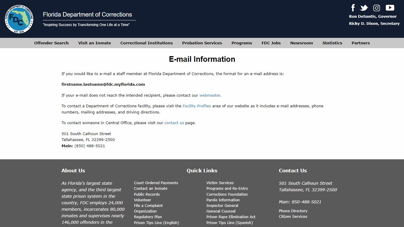 E-mail Information - Florida Department of Corrections